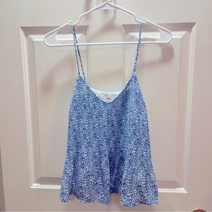 MNG Mango - spaghetti strap tank top cami - pleated blue floral oversized XS